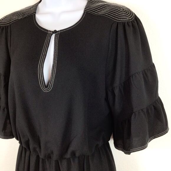 JOIE Black Ruffle Hem Mini Dress w/ Stitching Details size XS - Picture 2 of 6